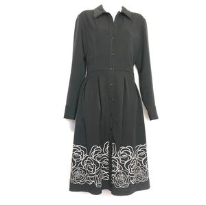 Oscar De La Renta Embroidered Black Shirt Dress. Size 8. Classy Rare